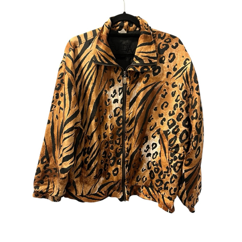 Vintage 90's FUDA International Silk Size Large Leopard Print Jacket Full Zip